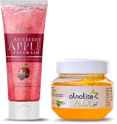 Alna Care Mulberry Apple Face wash With Alna lite-C Aloe vera Face Gel Cooling Soothing Gel | Skin care Combo(2 Items in the set)