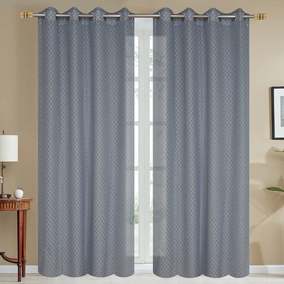 Homefab India 213.4 cm (7 ft) Door Polyester Transparent Curtain (Pack Of 2)(Grey, Self Design)