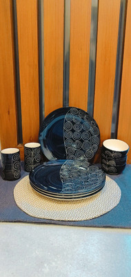 caffeine Ceramic caffeine Ceramic Handmade Black Doodle Combo Dinner Set (Set of 10 ) Dinner Set(Black, Microwave Safe)