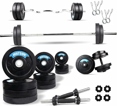 Watson Heavy Weight Rubber Plate + Rubber Coated Solid Steel Rods + Curl + Straight Rod Adjustable Dumbbell(40 kg)