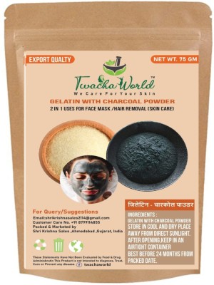 Twacha world Gelatin with Charcoal Powder (2 in 1 USE) for Face Mask/Hair Removal (Skin Care)(75 g)