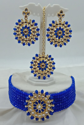 Dhirajart Alloy Gold-plated Blue Jewellery Set(Pack of 1)