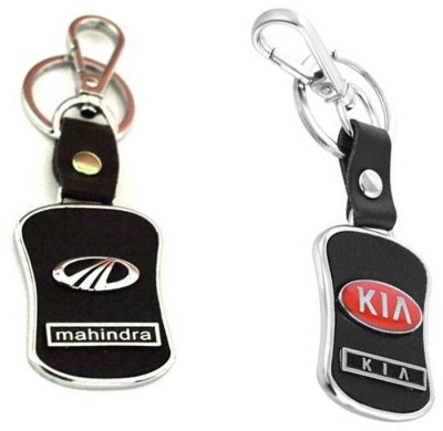 JAINSON MARTIN Combo Of Mahindra & Kia Car Logo Leather Hook Keychain For Bike Lovers Key Chain