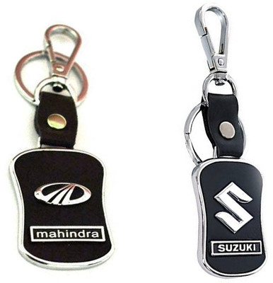 JAINSON MARTIN Combo Of Suzuki & Mahindra(black) Leather Keychain For bike Lovers Key Chain