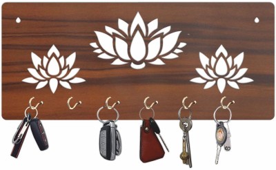 CVANU Three Beautiful Lotus Flower Key Holder for Home Decor/Save Key_cv37 Wood Key Holder(6 Hooks)