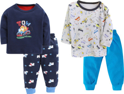 EIO Baby Boys & Baby Girls Casual T-shirt Trouser(Navy-grey)