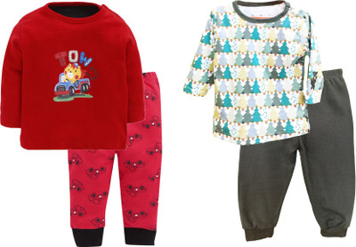 EIO Baby Boys & Baby Girls Casual T-shirt Trouser(Red-Multicolored)
