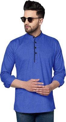 VTEXX Men Striped Straight Kurta(Blue)