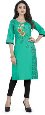 top by Fashion Women Printed Straight Kurta(Light Green)