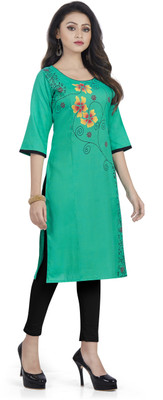 top by Fashion Women Printed Straight Kurta(Light Green)
