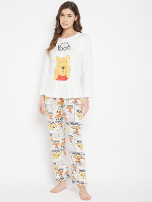 Camey Women Printed White Top & Pyjama Set
