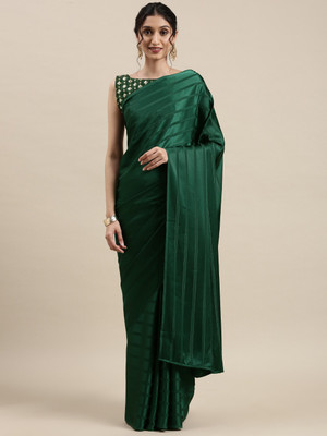 Sareemall Solid/Plain Bollywood Satin Saree(Green)