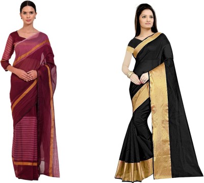 Suntex Geometric Print Daily Wear Cotton Silk Saree(Pack of 2, Multicolor)