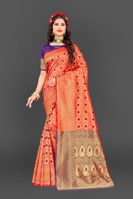 Santraj Texo Fab Pvt Ltd Woven Banarasi Art Silk Saree(Red)
