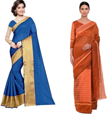 Suali Geometric Print Bollywood Cotton Silk Saree(Pack of 2, Dark Blue)