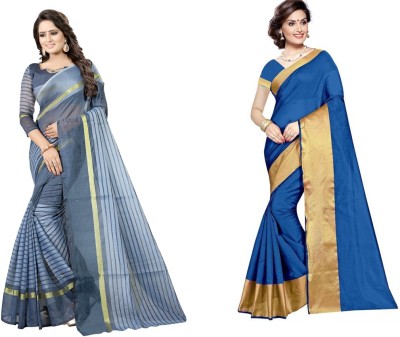 Suntex Woven Bollywood Cotton Silk Saree(Pack of 2, Multicolor)