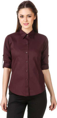 Wingzss Women Solid Casual Maroon Shirt