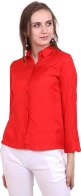 Wingzss Women Solid Casual Red Shirt