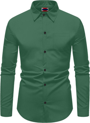 UPVL Men Solid Casual Dark Green Shirt