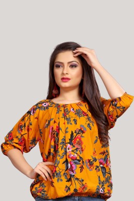 LADAKDI Casual Printed Women Yellow Top