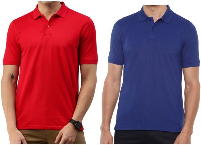 Maleno Solid Men Polo Neck Red, Blue T-Shirt