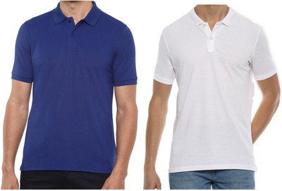 Maleno Solid Men Polo Neck White, Blue T-Shirt