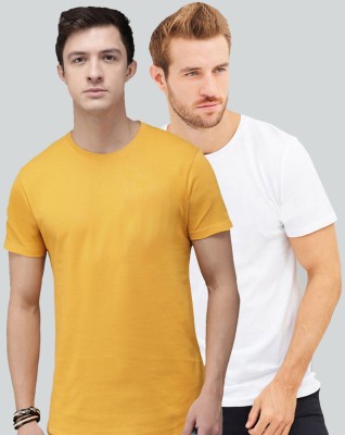 Trends Tower Solid Men Round Neck White, Yellow T-Shirt