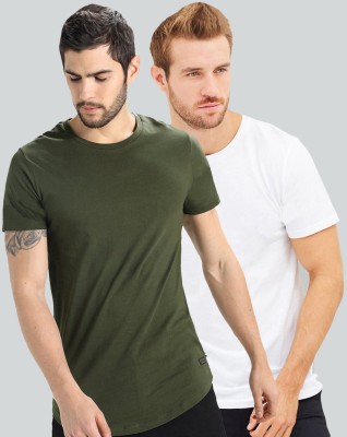 Trends Tower Solid Men Round Neck Green, White T-Shirt