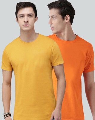 Trends Tower Solid Men Round Neck Orange, Yellow T-Shirt