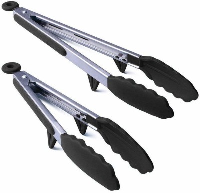 Flipkart SmartBuy 9Inch+12Inch tong Black Silicone Cooking Tongs, Kitchen Food Tongs, Black 9Inch+12Inch Set of 2 30 cm Serving Tong Set(Pack of 2)
