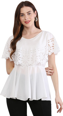 INDAISY FASHION Casual Laser Cut Women White Top