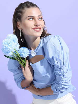 Tokyo Talkies Casual Solid Women Blue Top