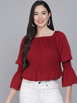 FUNDAY FASHION Casual Solid Women Maroon Top