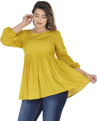 Piku Arts Casual Solid Women Yellow Top