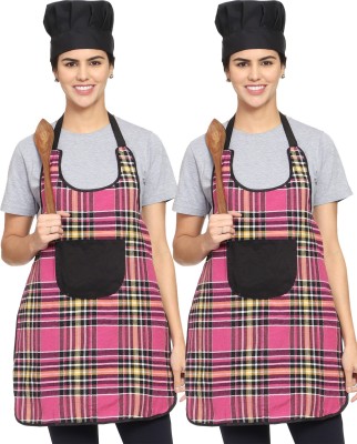 Whitewrap Cotton Chef's Apron - Free Size(Pink, Pack of 2)
