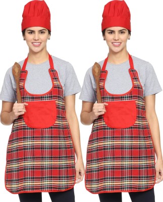 Whitewrap Cotton Chef's Apron - Free Size(Red, Pack of 2)