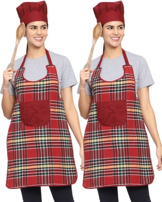 Whitewrap Cotton Chef's Apron - Free Size(Maroon, Pack of 2)