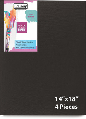Eduway 14x18 IN Cotton Canvas Board,(35x45 cm) with 4mm MDF Board Backing, For Painting Cotton Medium Grain Primed Canvas Board (Set of 4)(Black)