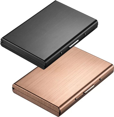 V-YOG Black & Gold Water-Resistant Slim Stainles Steel RFID Protected Limited Edition 8 Card Holder(Set of 2, Black, Gold)