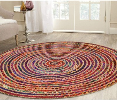 Jilani Handloom Rugs Multicolor Jute, Cotton Area Rug(5 ft,  X 5 ft, Circle)