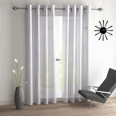 BELLA TRUE 213 cm (7 ft) Door Polyester Transparent Curtain (Pack Of 2)(White, Self Design)