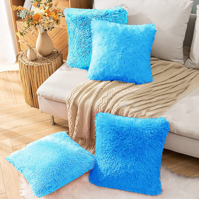 PICKKART Microfibre Solid Cushion Pack of 4(Blue)