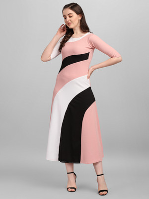 PURVAJA Women A-line Pink Maxi/Full Length Dress