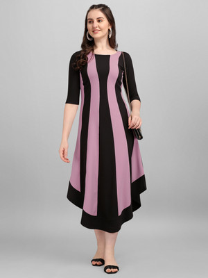 PURVAJA Women High Low Multicolor Midi/Calf Length Dress