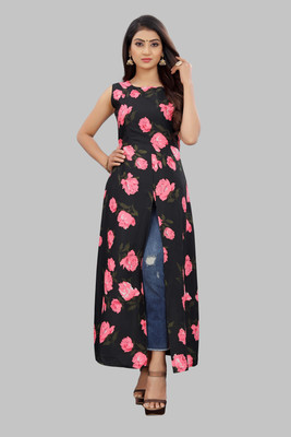 maruti fab Women Printed A-line Kurta(Pink, Black)