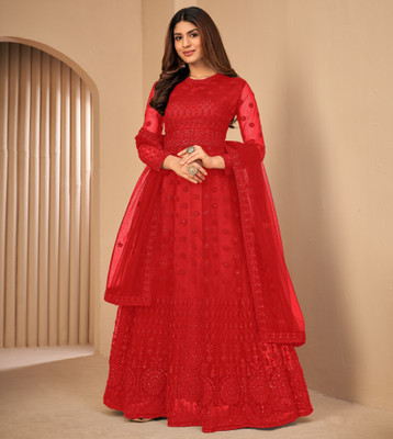 Divine Exim Net/Lace Embroidered, Self Design Gown/Anarkali Kurta & Bottom Material