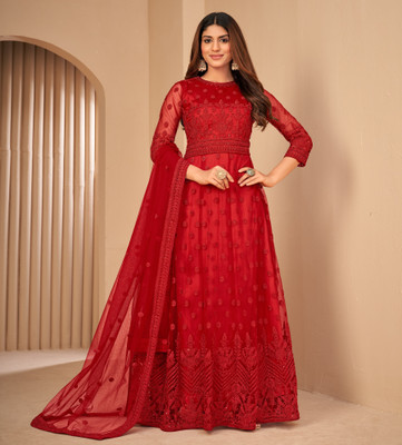 Divine Exim Net/Lace Embroidered, Self Design Gown/Anarkali Kurta & Bottom Material