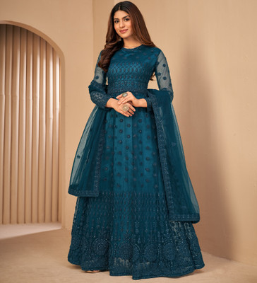 Divine Exim Net/Lace Embroidered, Self Design Gown/Anarkali Kurta & Bottom Material