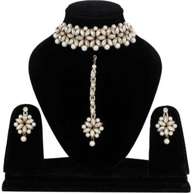 KVDesigns Brass White Jewellery Set(Pack of 1)