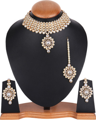 ABHRIK IMITATION Crystal Gold-plated White, Gold Jewellery Set(Pack of 1)